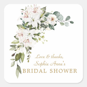 Luxe Witte Keizerlijke Lelies Rozen Bruidsdouche   Vierkante Sticker