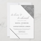Luxe witte klassieke script zilveren glitters brui kaart (Voorkant)