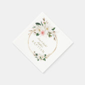 Luxe Witte Magnolia Roze Bloem Goud Doop  Servet (Hoek)