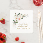 Luxe witte magnolia roze bloemen baby shower    servet (Insitu)