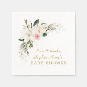 Luxe witte magnolia roze bloemen baby shower    servet (Voorkant)