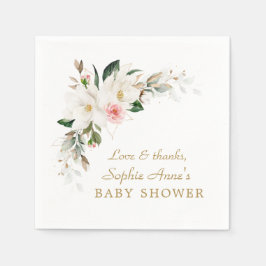 Luxe witte magnolia roze bloemen baby shower servet