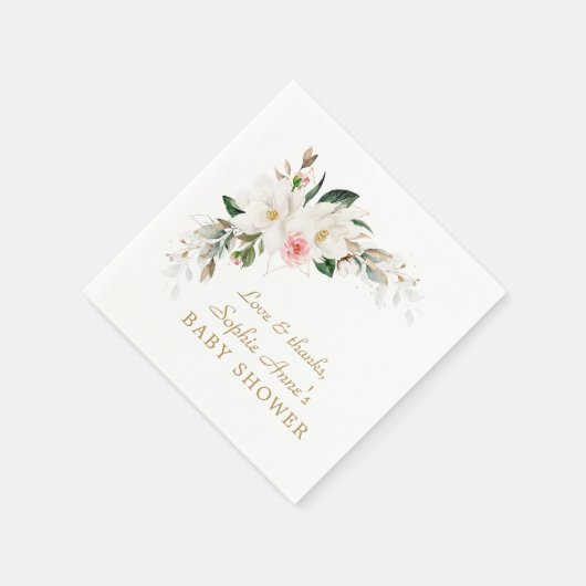 Luxe witte magnolia roze bloemen baby shower    servet (Hoek)