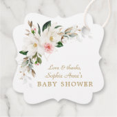 Luxe witte Magnolia Roze Bloemenkraam voor baby Bedankjes Labels (Achterkant)