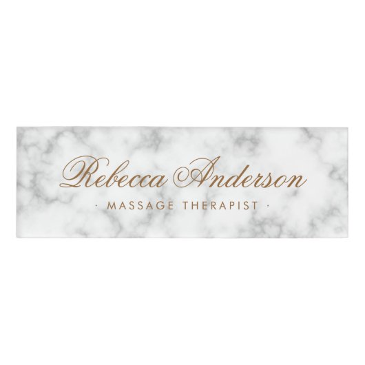 Luxe witte marmer ziet er uit naambadge (Voorkant)