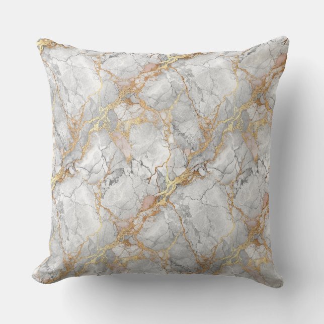 Luxe witte marmeren steen & gouden aderpatroon kussen (Voorkant)