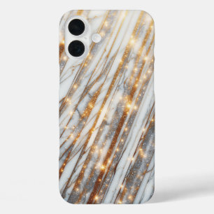 Luxe witte marmeren telefoonhoes met glinsterend g iPhone 16 plus hoesje