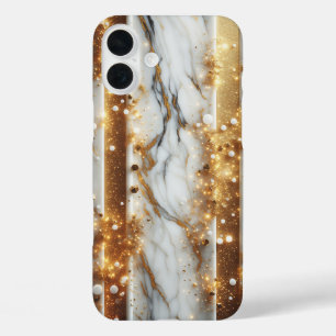 Luxe witte marmeren telefoonhoesje met glinsterend iPhone 16 plus hoesje