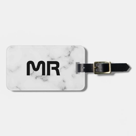 Luxe witte marmertextuur bagagelabel (Voorkant horizontaal)