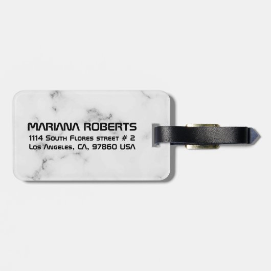 Luxe witte marmertextuur bagagelabel (Achterkant horizontaal)