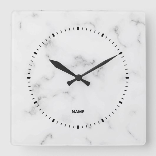 Luxe witte marmertextuur vierkante klok (Voorkant)
