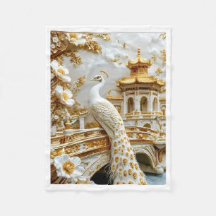 Luxe Witte Pauw-en Gouden Tempel Vliesdeken Wit Fleece Deken