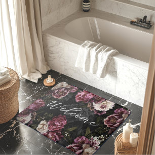 Luxe Witte Roos Bloemige Monogram in een Donkere S Badmat