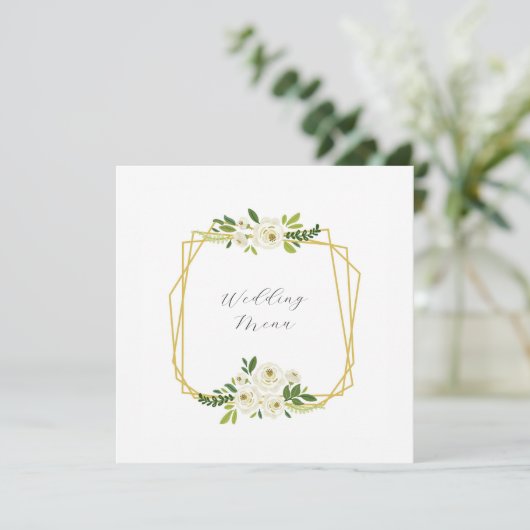 Luxe Witte Roos Bloemstuk Lijst Menu (Staand voorkant)