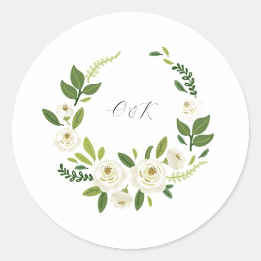 Luxe witte roos bloemstuk lijst ronde sticker (Voorkant)