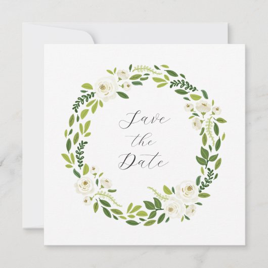 Luxe Witte Roos Bloemstuk Lijst Save The Date (Voorkant)