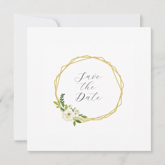 Luxe Witte Roos Bloemstuk Lijst Save The Date (Voorkant)
