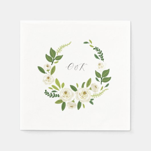 Luxe witte roos bloemstuk lijst servet (Voorkant)