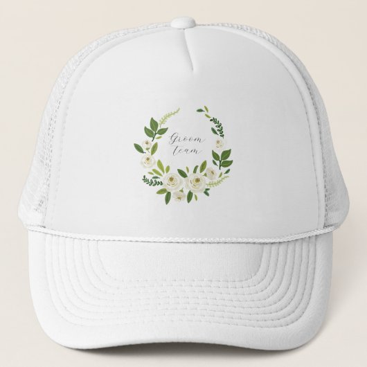 Luxe witte roos bloemstuk lijst trucker pet (Voorkant)