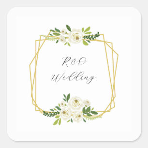 Luxe witte roos bloemstuk lijst  vierkante sticker