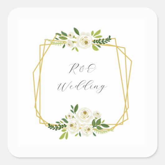 Luxe witte roos bloemstuk lijst vierkante sticker (Voorkant)
