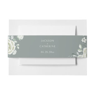 Luxe Witte Rose Sage Groene Bruiloft Uitnodigingen Wikkel