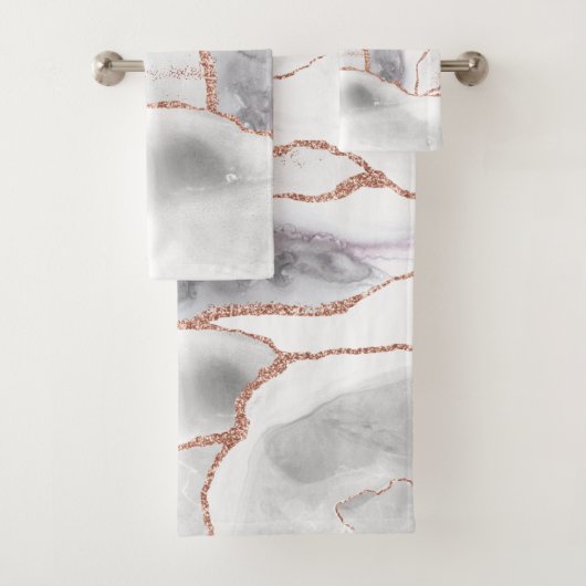 Luxe witte roze gouden agaat geode glitters bad handdoek (Insitu)