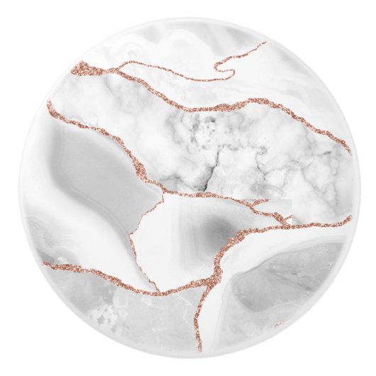 Luxe witte roze gouden agaat geode glitters keramische knop (Voorkant)