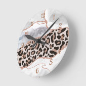 Luxe Witte Roze Gouden Glitter Agaten Luipaardprin Ronde Klok (Hoek)