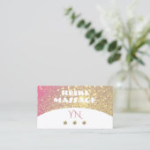 Luxe Witte Roze Gouden Glitter Monogram Visitekaartje (Staand voorkant)