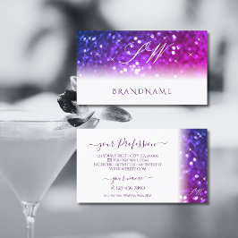Luxe witte roze Paarse sparkle Glitter Initialen Visitekaartje