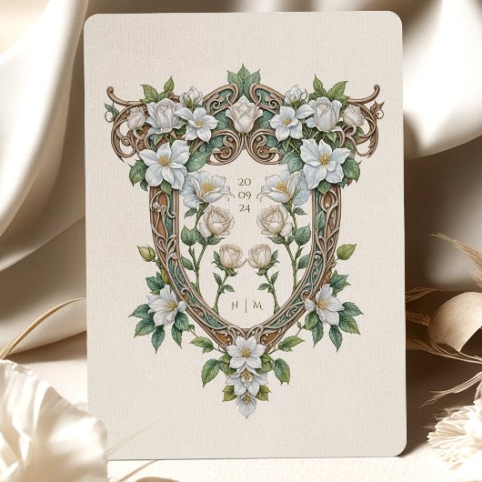 Luxe witte rozen Art Nouveau bruiloft Kaart