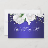 Luxe witte rozen en donkerblauwe RSVP-kaart RSVP Kaartje (Voorkant)