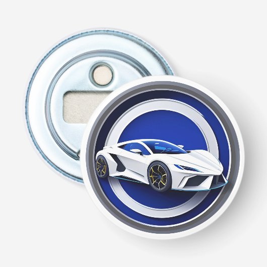 Luxe Witte Sportauto Embleem Button Flesopener (Voorkant)
