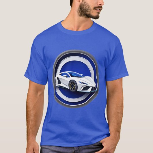 Luxe witte sportwagen embleem t-shirt (Voorkant)