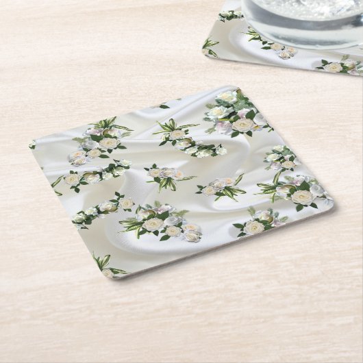 Luxe, Witte, Stromende Zijde & Witte Rozen. Kartonnen Onderzetters (Schuin)