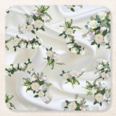Luxe, Witte, Stromende Zijde & Witte Rozen. Kartonnen Onderzetters (Voorkant)