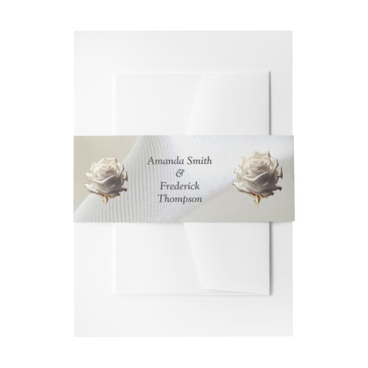 Luxe, Witte, Stromende Zijde & Witte Rozen. Uitnodigingen Wikkel (Voorkant Voorbeeld)