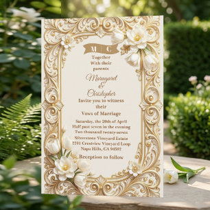 Luxe Witte Tulpen Barok Gouden Bloemen Bruiloft Kaart