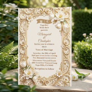 Luxe Witte Tulpen Barok Gouden Bloemen Bruiloft  Kaart