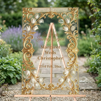 Luxe Witte Tulpen Goud Barok Bruiloft Welkom  Acryl Bord