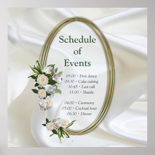 Luxe, witte, vloeiende zijde en witte rozen. poster (Voorkant)