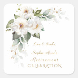 Luxe Witte Wilde Rozen Pensioenfeest  Vierkante Sticker