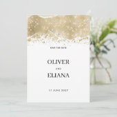 Luxe witte zilveren gouden glitters Bewaar de Datu Kaart (Staand voorkant)