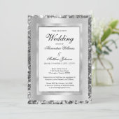 Luxe witte zilveren pailletten lijst elegante brui kaart (Staand voorkant)