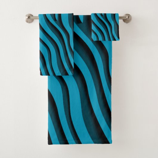 Luxe Zachte Blauwe 3D-Zebra Wave Bath-handdoekset Bad Handdoek (Insitu)