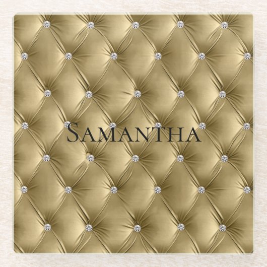 Luxe zachte gouden namaak fluweel glazen onderzetter (Voorkant)