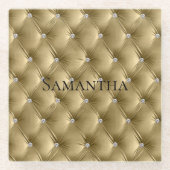 Luxe zachte gouden namaam fluweel glazen onderzetter (Voorkant)