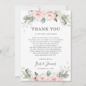 Luxe Zachte Hued Blush Roze Bloemen Groen Bruiloft Bedankkaart (Voorkant)