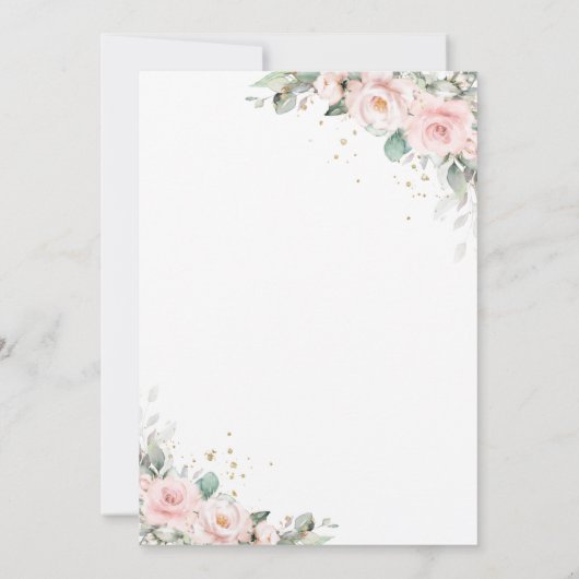 Luxe Zachte Hued Blush Roze Bloemen Groen Bruiloft Bedankkaart (Achterkant)